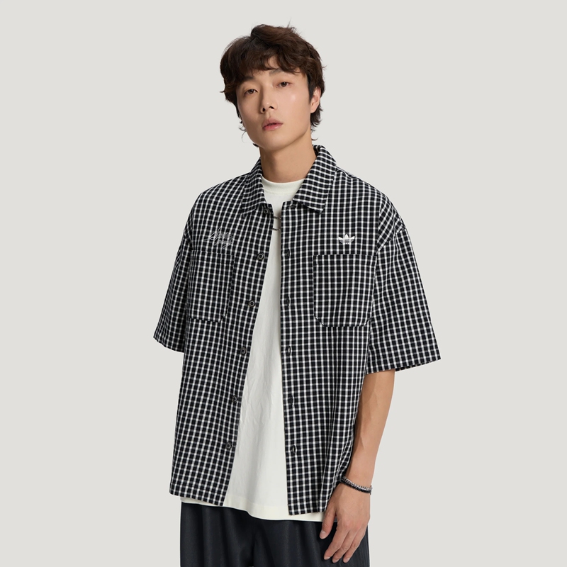 Adidas Men's Lapel Embroidered Plaid Pure Cotton Casual Sports Comfortable Breathable Short-Sleeved Shirt Ld3862 Adidas Men's Lapel Embroidered Plaid Pure Cotton Casual Sports Comfortable Breathable Short-Sleeved Shirt Ld3862