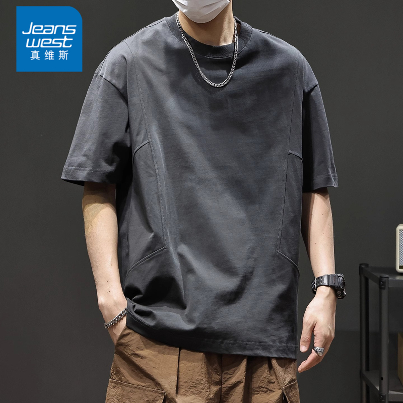 Jeanswest Pure Cotton Short-Sleeve T-Shirt for Men 2026 New Summer Loose Casual Plus-Size Heavyweight Half-Sleeve Tee for Men