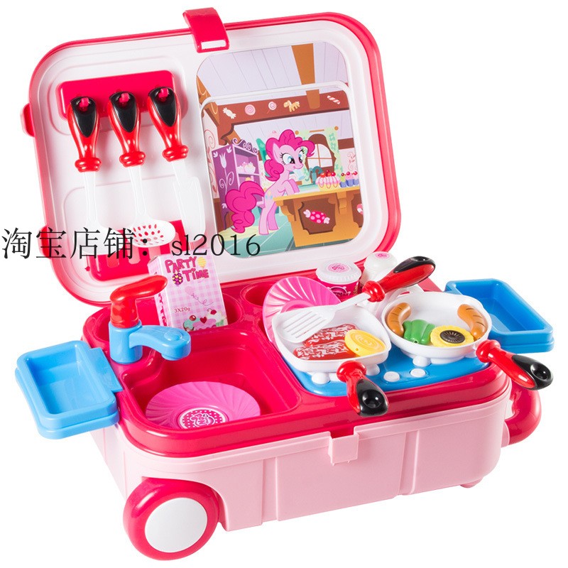 Chính hãng Xiaoma Baoli nhà bếp xe đẩy trường hợp tương tác cha mẹ-con mô phỏng cảnh đồ chơi đồ trang sức mỹ phẩm trường hợp chơi nhà đồ chơi trang điểm