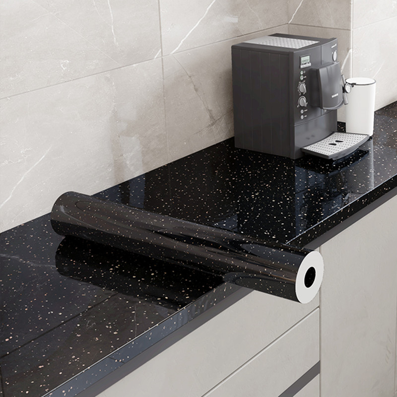 Kitchen stove top waterproof and oil-proof refurbished stickers high temperature powder room marble black self-adhesive wallpaper thickening