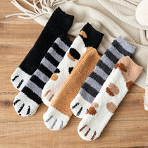 Winter Half Suede Sleep Socks Home Thickening Warm Floor Socks Cat Paw Coral Suede Lady Socks Manufacturer