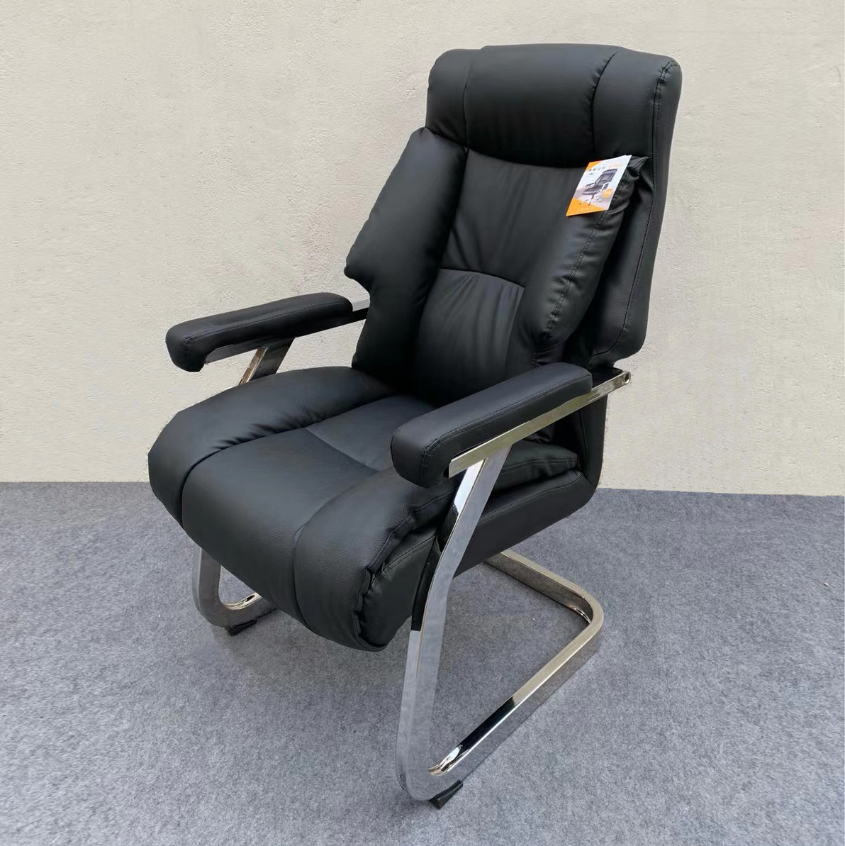 Bow-shaped fixed computer chair home boss chair middle class chess and card room leather art conference chair mahjong chair backrest office chair