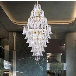 Duplex Glass Italian Villa Living Room Light Luxury Post-Modern Minimalist Mezzanine Lobby Staircase Long Chandelier