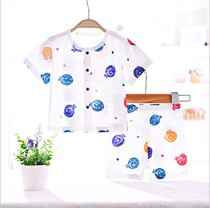 Cotton jacquard baby Summer thin air conditioning clothing men and women baby newborn short sleeve shorts two-piece set