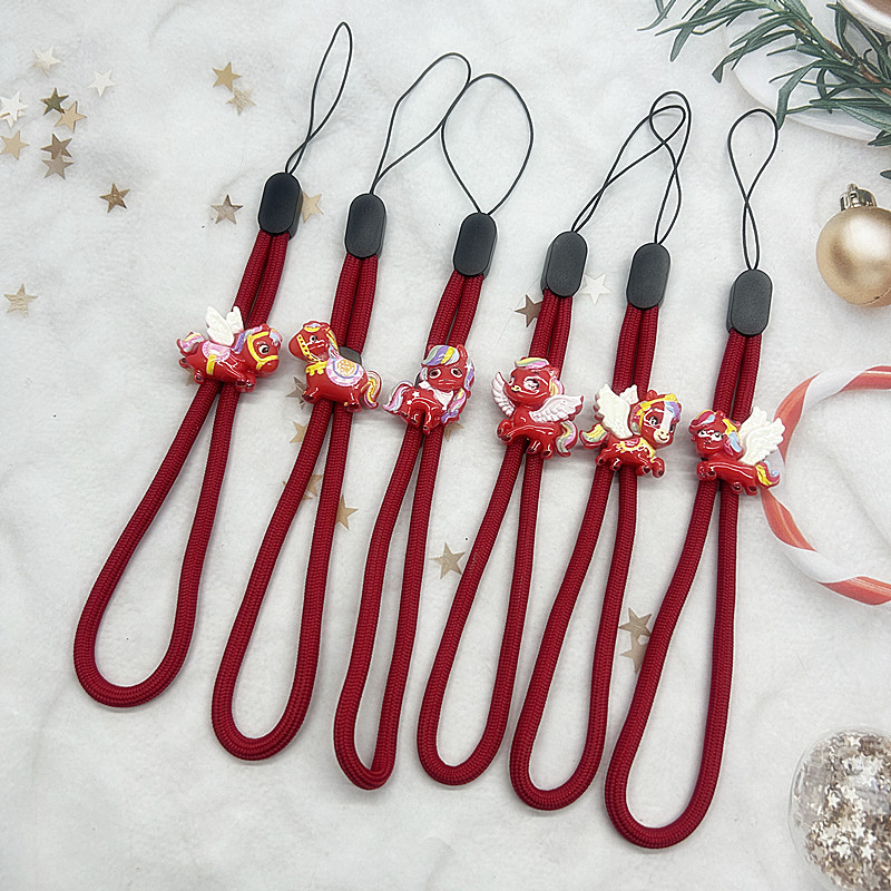Red Horse Year Fortune Mobile Phone Lanyard Short Wrist Strap Earphone Key USB Flash Drive Pendant Chain New Year