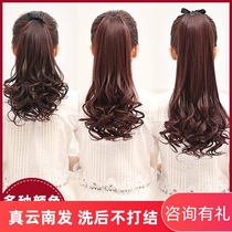 True hair ponytail pear flower roll full real hair silk wig female hair ponytail strap braid short medium big wave