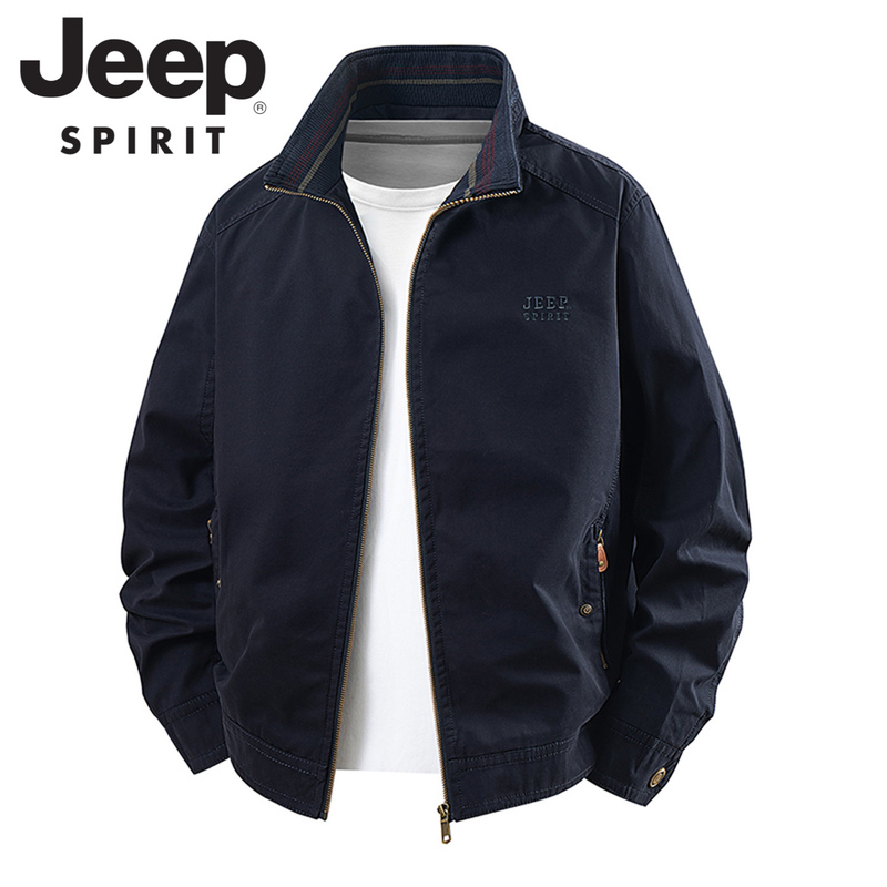 Jeep Spirit Stand Collar Jacket Men's Spring and Autumn Loose Large Size Casual Simple Multi-Pocket Jacket Coat
