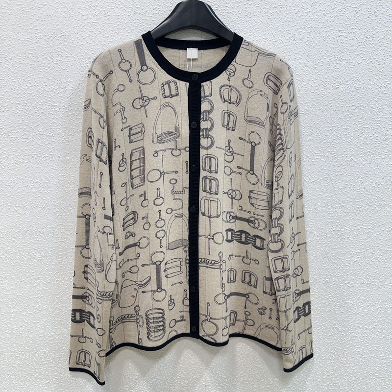 Nanyou Haute Couture Original Quality 2026 Early Autumn New Equestrian Style Heavy Embroidery Printed Round Neck Long Sleeve Knitted Cardigan for Women