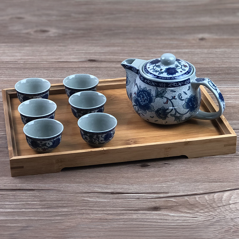 Green flower porcelain suit Gongfu tea with ceramic family home small number cup tea tea pot tea cup brief tea dag tea tea