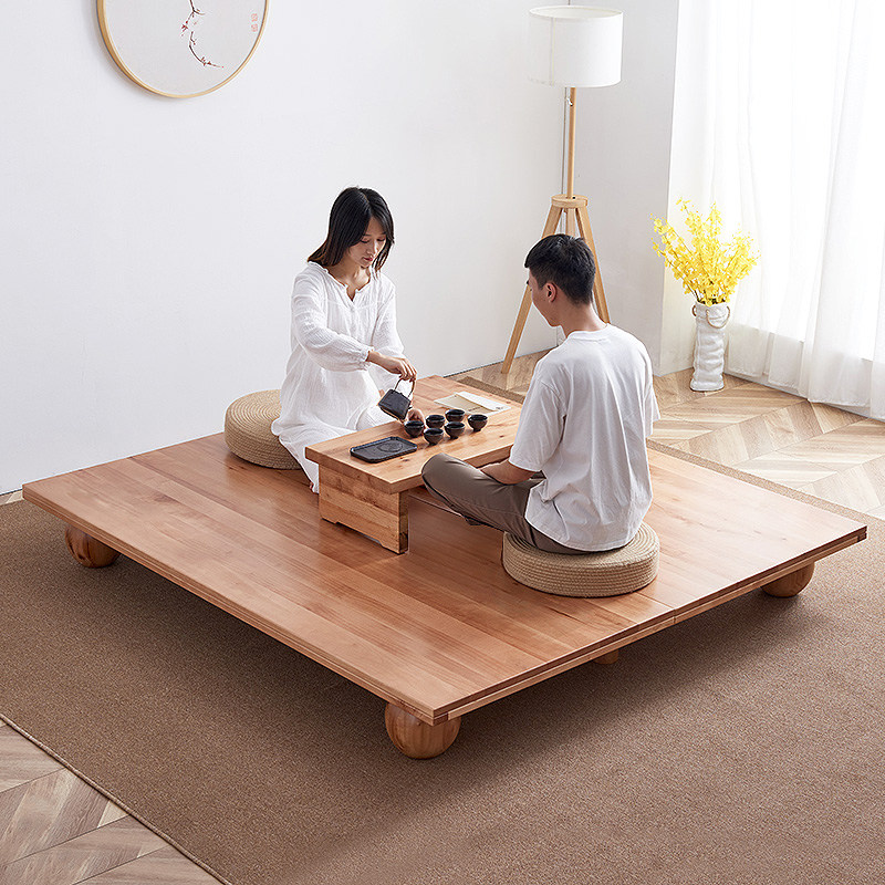 Day-style bed tatami bed Suspended Planet Bed Short Bed Frame Tea Room Terrace Nordic Solid Wood Folk Sleeping Double Bed