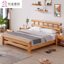  Chinese pure solid wood 1 8 meters log bed 1 5 meters ecological bed double cypress bed Bed and breakfast furniture hard board bed