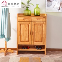Chinese style all solid wood cypress shoe cabinet entrance cabinet two-door three-door shoe rack Simple modern locker simple storage cabinet