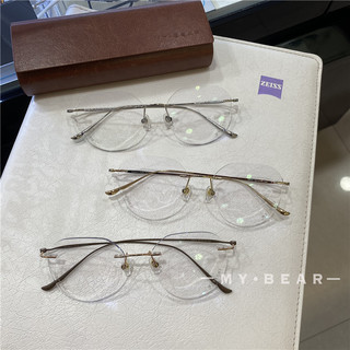 高品质纯钛眼镜超轻多边形百搭轻奢无框高智复古文艺金丝蓝光眼镜