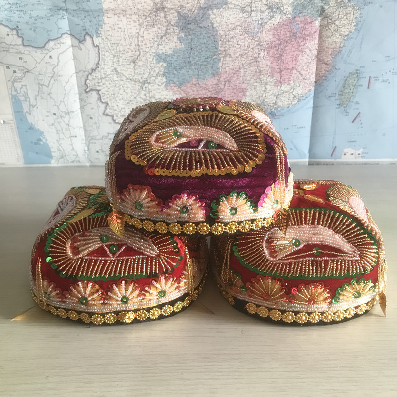 Xinjiang ethnic small flower hat Uyghur hat handmade hat dance performance hat stage headwear bead sheet cap