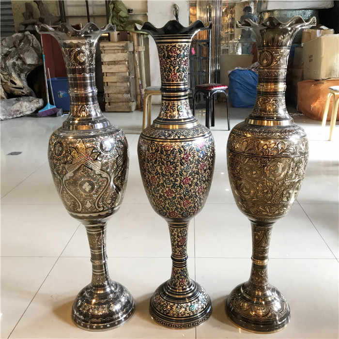 120814] 銅製花瓶 瓢箪 蝸牛象嵌