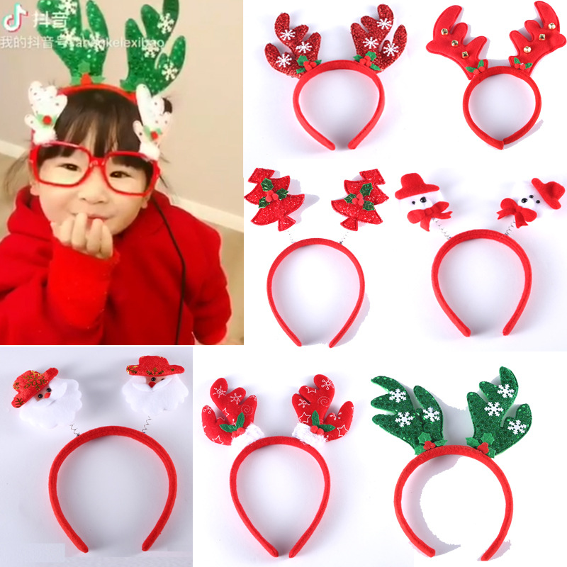 Christmas Hair Stirrup Christmas Head Buckle Hair Clasp Clip Cartoon Old Man Snowman Deer Corner Children Adult Luminous Toy