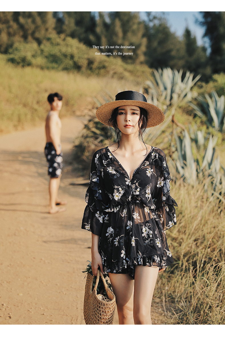 Mới 2018 cặp đôi áo tắm chia đôi áo tắm bảo thủ nữ sinh viên ngực nhỏ tụ tập áo tắm kỳ nghỉ spa - Vài đồ bơi đồ đi biển cho cặp đôi