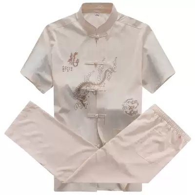 Summer Tang suit men's short sleeve suit middle-aged and elderly father's half-sleeve grandpa dress summer two-piece old man clothes