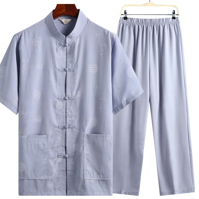 Tang suit men's middle-aged and elderly summer short-sleeved suit father's cotton and linen clothing grandfather's summer suit old man's clothes men