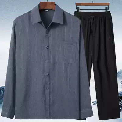 Summer middle-aged and elderly men's short sleeve shirt men's suit father's summer old grandfather's clothes men's trousers 60