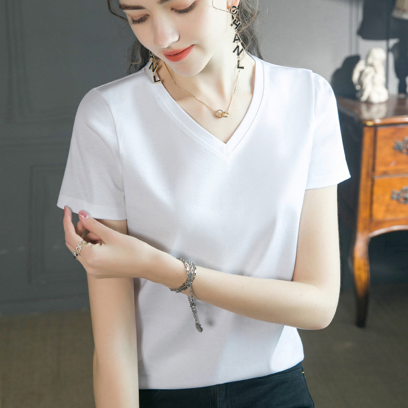 80-Count Double-Sided Mercerized Cotton Short-Sleeved T-Shirt for Women in Summer, Breathable and Not Stuffy, Slimming Cotton Basic T-Shirt with Short Sleeves in Various Colors