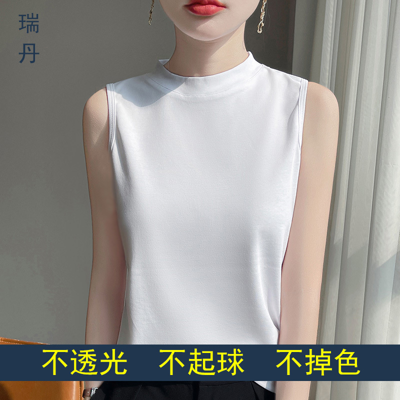 100% Pure Cotton Half-High Collar Tank Top for Women, Stand-Up Collar, Inner Layer, Summer Top, Sleeveless, All-Cotton T-Shirt