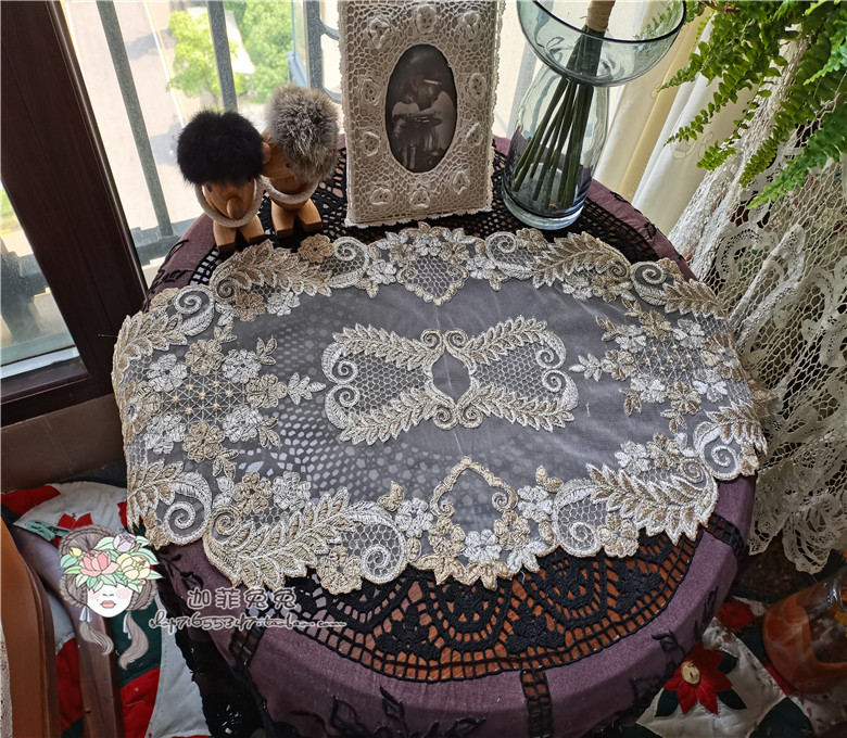 Clear Stock Ex-gratia @ Foreign Trade Han Style Lace Mesh Yarn Car Bone Embroidered Table Flag Dust Resistant Cloth Art Cover