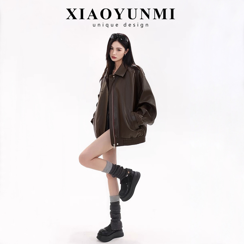 Melard Brown Thickened Pu Leather Jacket for Women, 2026 Coffee-Colored, Very Stylish Early Spring Outfit, Furry Coat Top