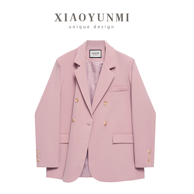 Xiaoyunmi Pink Blazer for Women, High-End Feel, 2026 Spring and Autumn Style, Loose Fit, Niche Design, Dusty Rose Pink