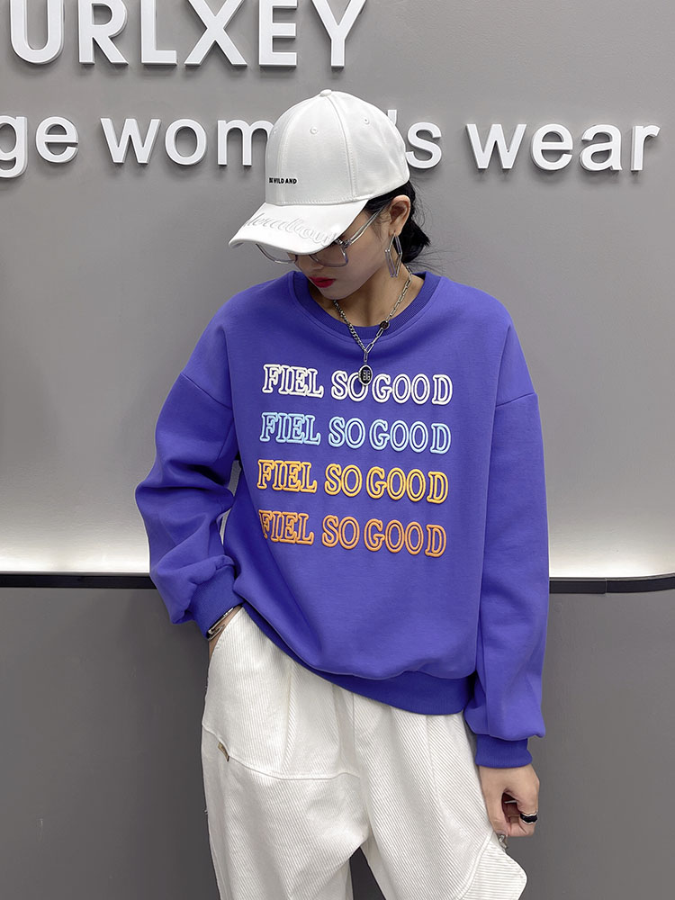 European goods leisure sports thick cotton female Korean version fashion letter printing net red pullover top trendy 2022 spring new products