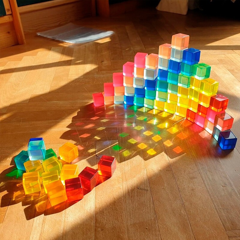 Acrylic Sensory Building Block Cube Toy Rainbow Translucent Gemstone Building Block Crystal Children's Educational Assembly Magic Cube