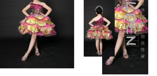 Trẻ em ăn mặc một vai trang phục cô gái hoa cưới váy công chúa váy cô gái chủ nhà sàn catwalk trình diễn catwalk váy cho bé