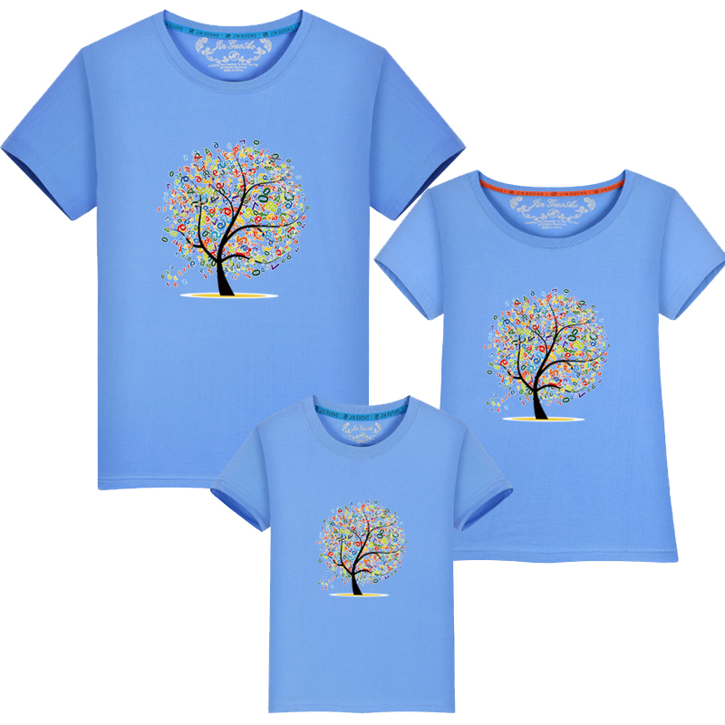 Quần áo bố mẹ cho bé hè 2018 gia đình mới ba gia đình vừa vặn mùa hè áo thun cotton ngắn tay dài cho gia đình quan ao tre em