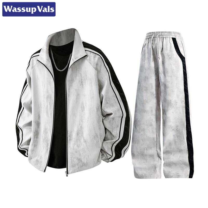 Wassup Vals Tie-Dye Sports Suit for Men 2025 New Spring and Autum Loose Large Size Casual Jacket