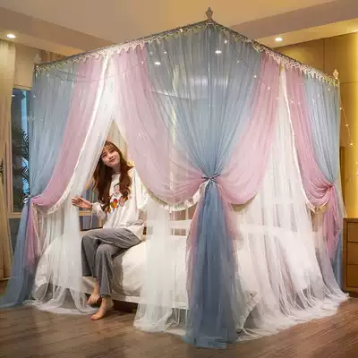 Three-door folding mosquito net household summer installation-free 2021 new easy to remove and wash bracket bed curtain Princess style