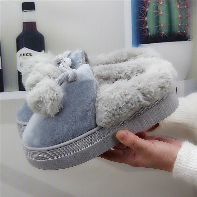 Dép cotton nữ toàn diện với giày cotton trong nhà đế dày cộng với dép nhung ấm áp mùa đông mang giày cao gót yêu không trơn dép sục nữ