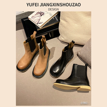  2021 new hw bv Martin boots mens leather chelsea tooling boots black British style thick-soled mid-barrel boots
