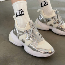  Special offer clearance net red dad shoes female ins tide feet small casual leather color matching inner height-increasing sports shoes H