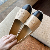  Xiaoxiang wind fisherman shoes womens summer 2021 new one-pedal lazy flat grass woven soft-soled leather shallow-mouthed single shoes