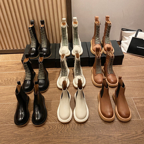  hw bv boots plus velvet Martin boots womens real leather mid-barrel motorcycle boots British style Chelsea booties tide ins cool