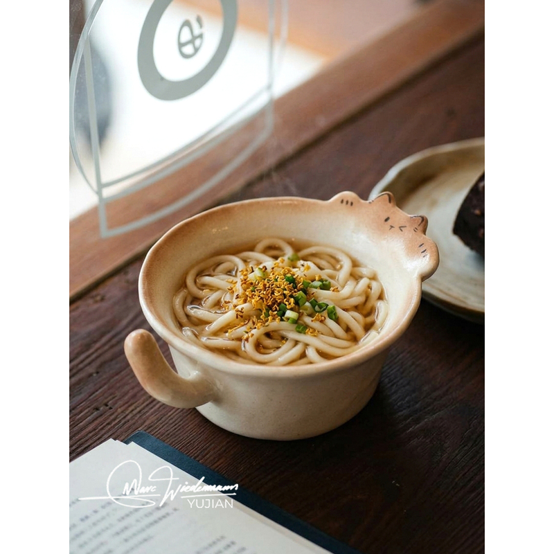 Yujian Jingdezhen Single-Person Ceramic Tableware Set, Mao Mao Kiln Original Handmade Household Soup Bowl and Rice Bowl Gift Box