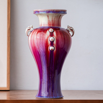 Handmade Original mine Jingdezhen High-end Vase Swing in the Living Room Flower Arrangement Groom Red Porcelain New Chinese Boutique Vase Red