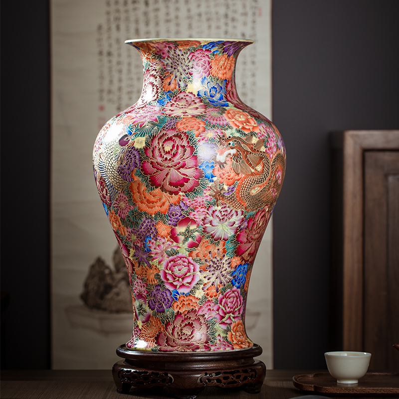 Jingdezhen Ceramic Vase Fittings Describe the Golden Vase Paint Painting the Culongfeng Living Room Season Three Pieces of Decoration