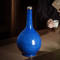 Pure handmade ceramic Sprinkle with blue glaze New Chinese light lavish sketching gold vase Jingdezhen Living room Table Decoration Pendulum