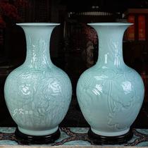 Jingdezhen ceramics vase decoration ornaments twinned lotus peony lotus bottle home living room Chinese crafts