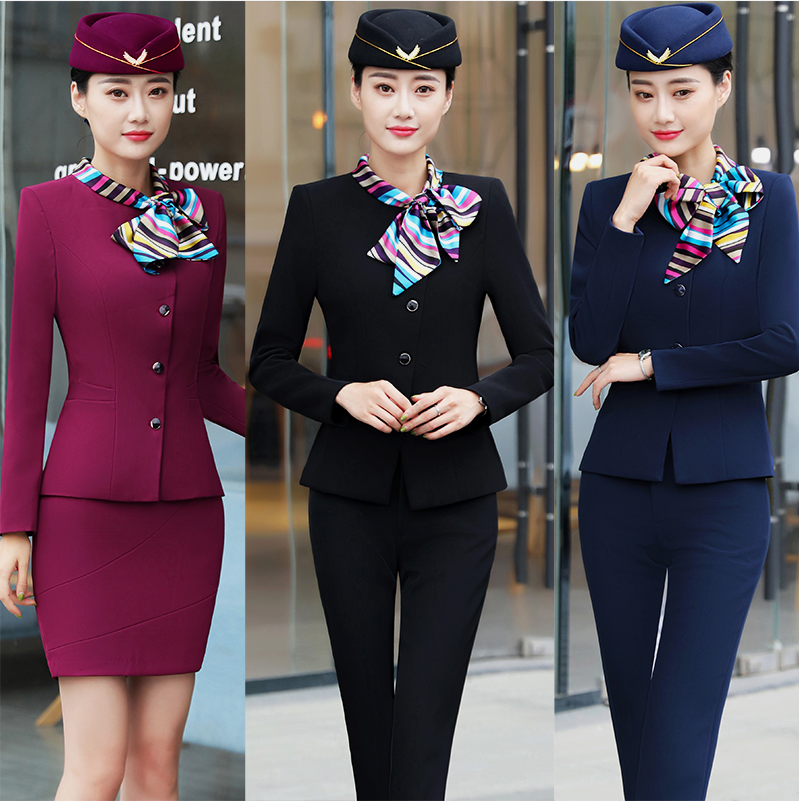 Hotel work clothes female autumn and winter long-sleeved front desk reception cashier waiter beauty salon professional suit stewardess uniform