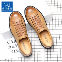 Wishimian leather shoes mens summer 2022 new Korean version trend casual leather shoes mens leather round head mens shoes