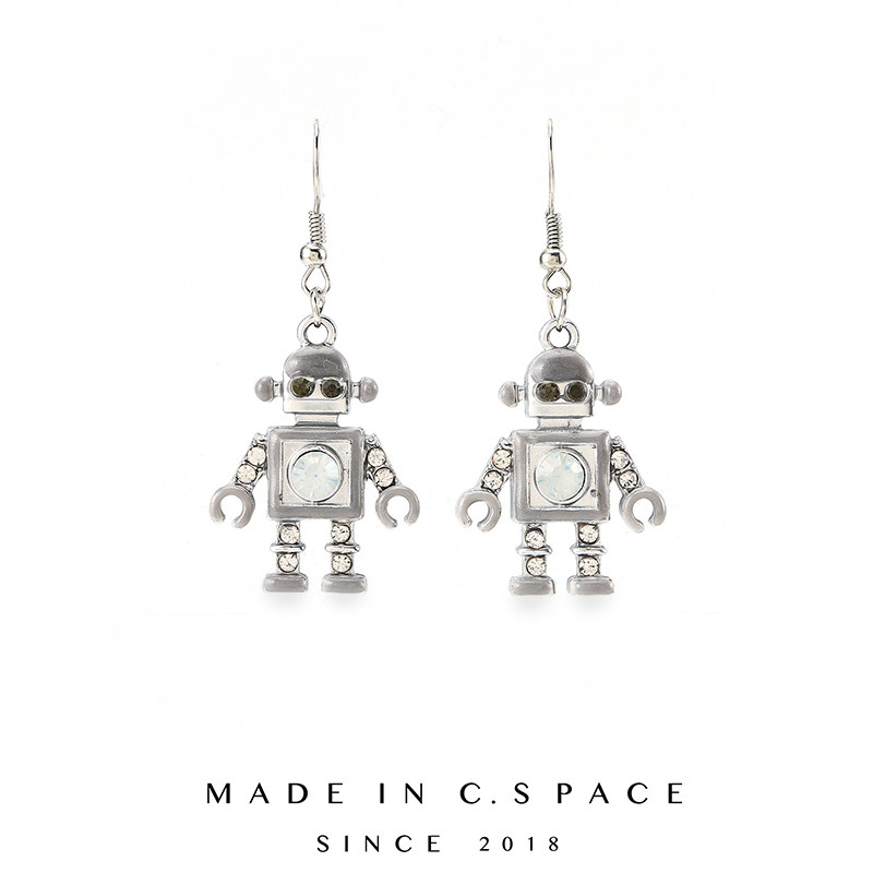 C.SPACE cool robot cute proud girl cold wind 925 Yinsen earring earrings earrings jewelry