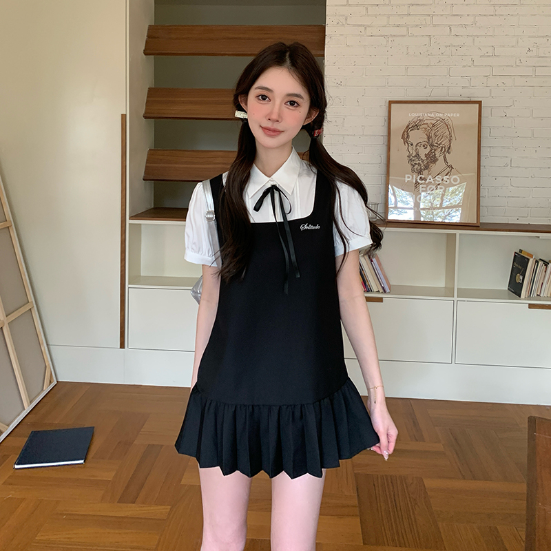 Summer Suspender Skirt for Women, Sweet and Cute College Style Suspender Skirt Shirt Dress Set, Tokyo Season Record Jk