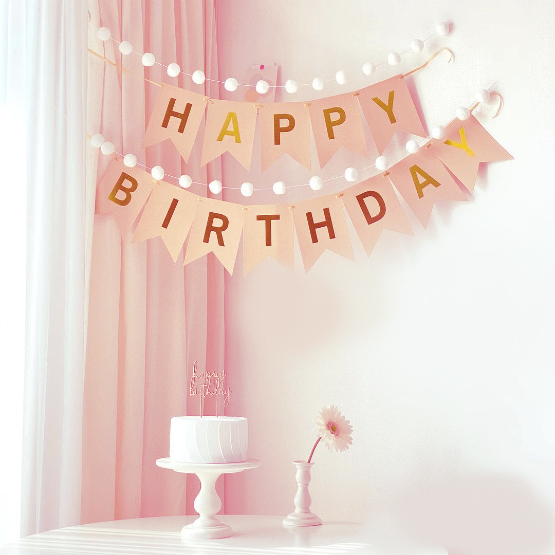 Hot stamping pull flower birthday party scene background wall decoration layout pull flag bunting horizontal banner pennant decoration